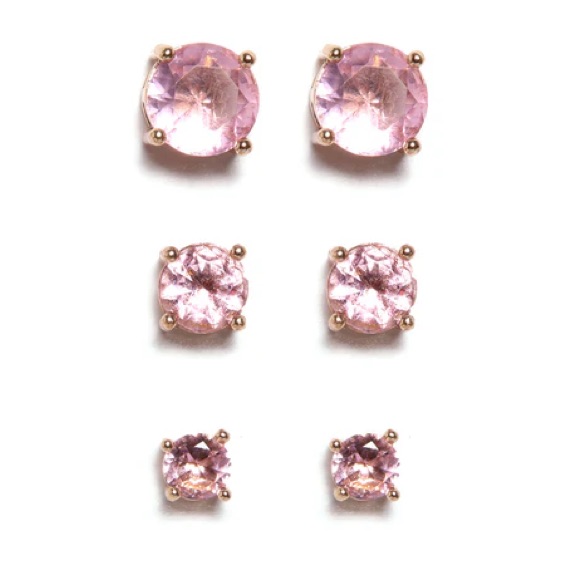 Fashion Nova Baby Pink Crystal Cubic Zirconia Stud Earrings Set / Coquette Girl
